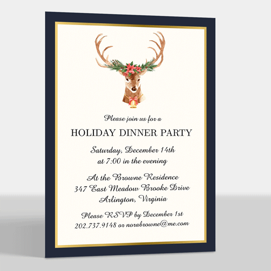 Festive Reindeer Foil Border Invitations